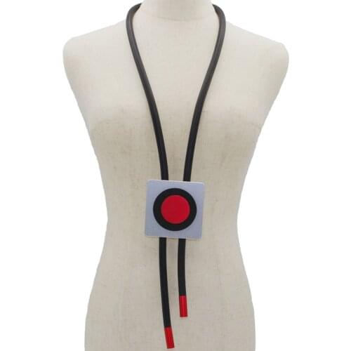 JID New Red Round Metal Square Pendant And Necklace Woman Bohemian Rubber Rope Statement Necklace Gothic Handmade Jewelry