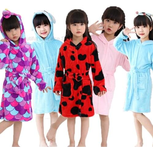Kigurumi Flannel Soft Bathrobe Girls Unicorn Stitch Pajamas Pijamas Animal Onesie Kids Toddler Sleepwear Bath Robe Jumpsuit