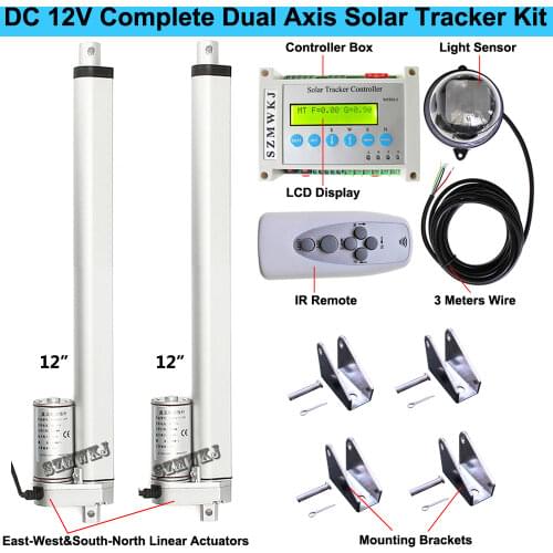 Complete Dual Axis Solar Tracking Kit & 2*12" Linear Actuator & Electronic Controller for PV Solar Panel Sunlight Tracker System