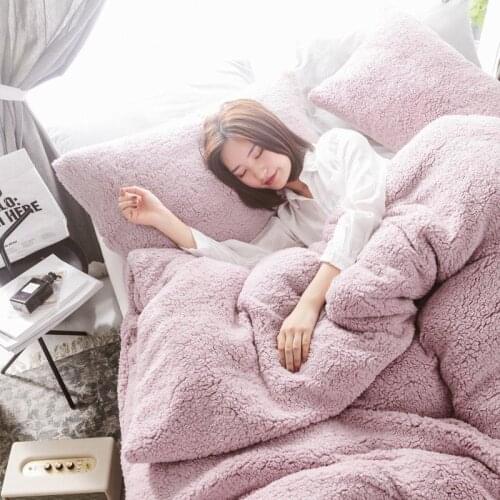 45Solid Lamb Cashmere bedding set 2019 New thicken Flannel Fleece bed linens Velvet duvet cover set sandred bed cover pillowcase
