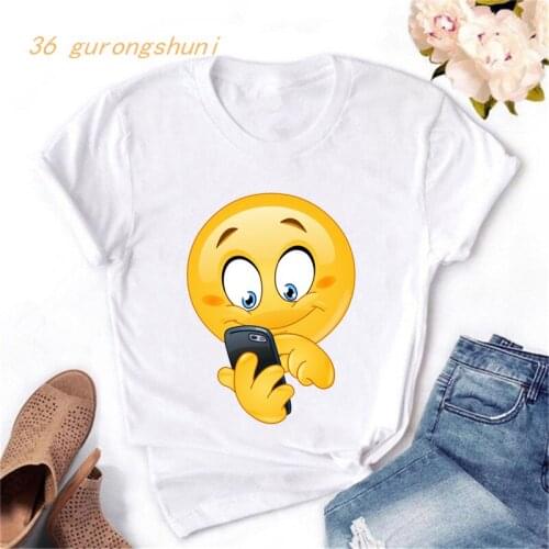 Summer tops for woman fashion cell phone t-shirt harajuku smile tshirt cute kawaii cartoon vintage t shirt women 2021 tumblr