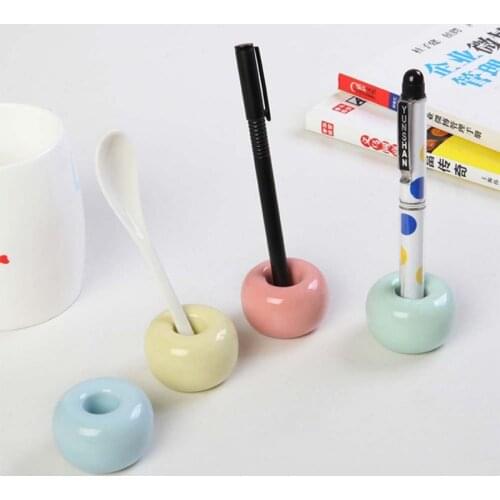 Mini Cute Ceramic Toothbrush Holder Donut Shape Candy Color Stand Shelf Bathroom Toothbrush Base Bathroom Storage Accessories