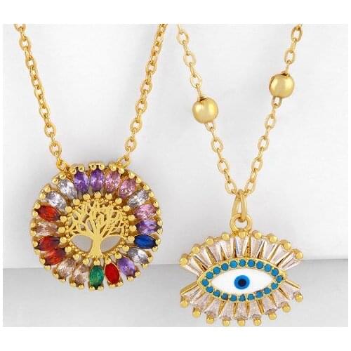 Evil eye multicolor micro pave cz zircon cubic zirconia necklace copper Clavicle gold plated Snake Chain Choker Pendant