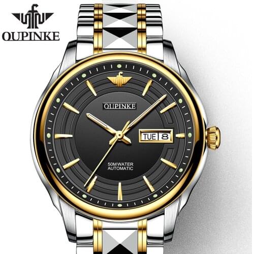 Top Brand OUPINKE Luxury Men Automatic Mechanical Watch Tungsten Steel Waterproof Self-Wind Sapphire Glass Business Wristwatch