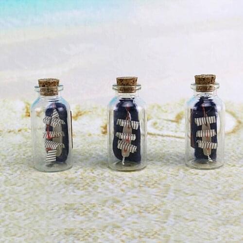 New 1Pc Figurines Miniatures Mediterranean Style Mini Sailing Boat Drift Bottle Charm Small Cork Glass Home Decor WA302