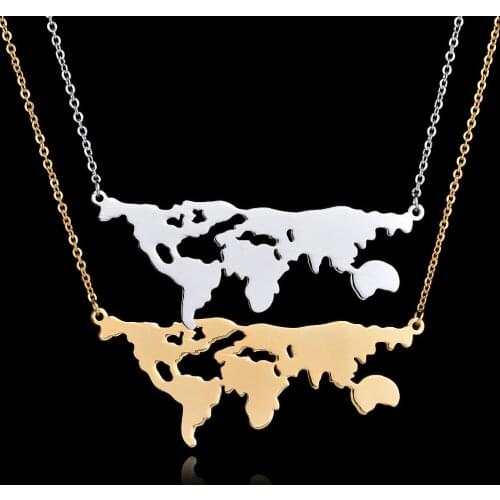 2017 New Famous World Map Necklace Earth Day Gift Globe Necklace For Women 316l Stainless Steel Girl World Jewelry