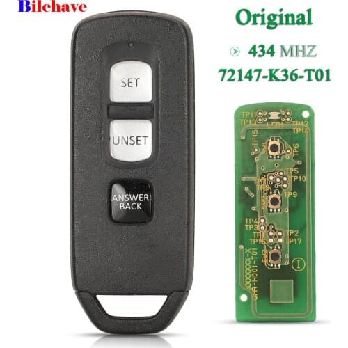 Bilchave Original For Honda Smart Remote Control Motorcycle Key Fob 3 Buttons 434mhz 72147-K36-T01 Replacement