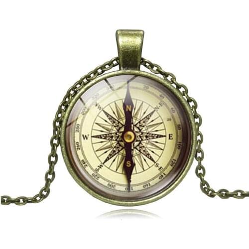 Sweater Necklace Time Gem Compass Pendant Necklace Sacred Round Metal Clavicle Necklace For Women For Men