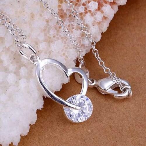 P214 Free Shipping silver plated Necklace, 925 fashion silver jewelry Single inlay crooked heart /RJPEZFWP RJPEZFWP