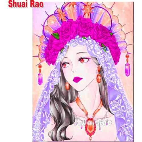 5D Full Square diamond painting Sexy woman wreath Purple Rose Round diamond embroidery mosaic Crafts Portrait Gift
