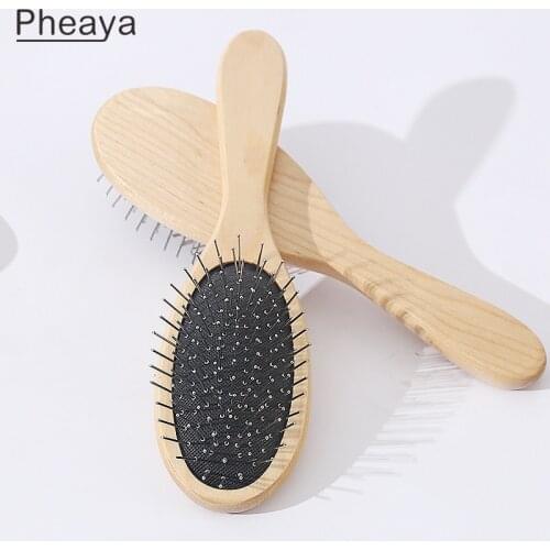 High Quality Hair Brush Women Anti-static Steel Needle Wood Detangling Comb Reduce Hair Loss Styling Tool Barber Accessories