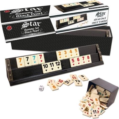 Luxury Premium Black Glitter Pearl Rummy Tile High Quality Silvery Shiny Wood Cues Game Set Okey Rumikub Cube Ebony Wooden Gift