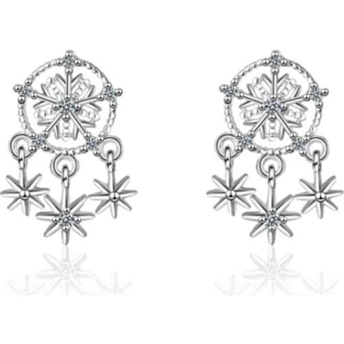 Net red Korean personality student dream catcher snowflake temperament wild trend silver plated stud earrings WE018