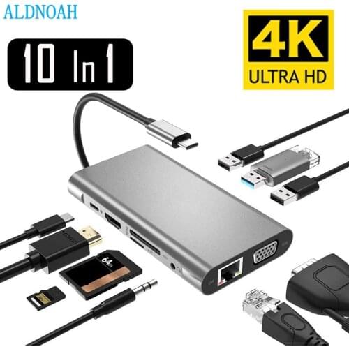 USB Type C Hub Type-C To HDMI 4K VGA Adapter RJ45 Lan Ethernet SD TF USB-C 3.0 Typec 3.5mm Jack Audio Video for MacBook Pro OTG