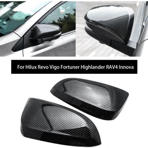 Carbon Fiber Side Rear View Mirror Cover Cap Decor Trim for Toyota Hilux Revo Vigo Fortuner Highlander RAV4 Innova