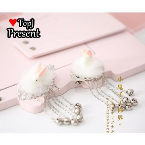 Cute style mink hair ball edge clip sweet soft girl bell hairpin cute hair ball rabbit hair pair clip Lolita Sweet accessories