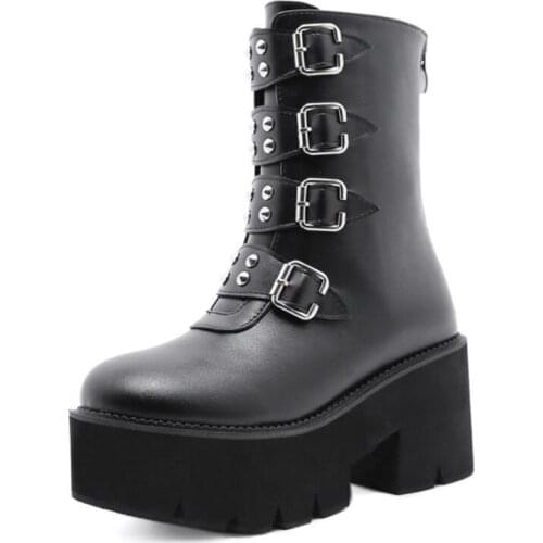 GIYU Womens Boots 2021 Spring New Single Boot Punk Style Chunky Platform Female Motorcycle Leather Boots Fashion High Heels