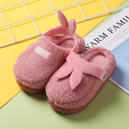 Winter Kids Slippers Cute Rabbit Ear Plush Indoor Slippers for Boys Baby Toddler Girls Soft Warm Non Slip Floor Children Shoes