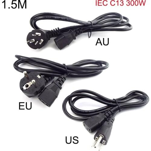 1.5M Computer Power Cable Extension Cord Cable IEC C13 300W Power Supply Cable For Monitor Antminer Printer EU US AU Plug