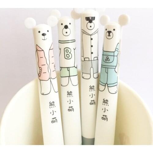 10pcs/set 0.5mm cartoon bear blue ballpoint pen + automatic pencil dual-use multi-function pen automatically press school studen