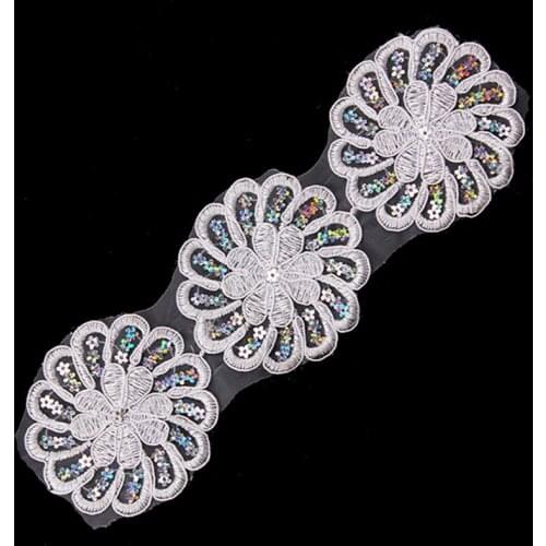 10yard Shiny Sequin Lace Embroidery Trim White Bridal Venise Lace Ribbon Cord Motif Applique Trimming Sewing Accessories T1659