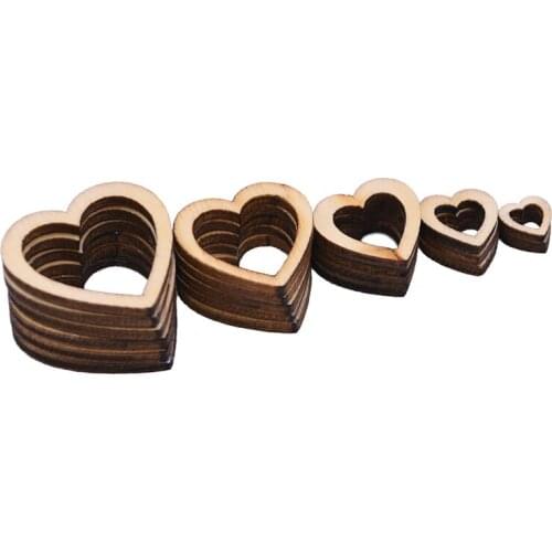100Pcs 10/15/20/25/30mm Creative Rustic Wooden DIY Laser Cut Embellishment Craft New Hollow Love Heart Decor Ornaments