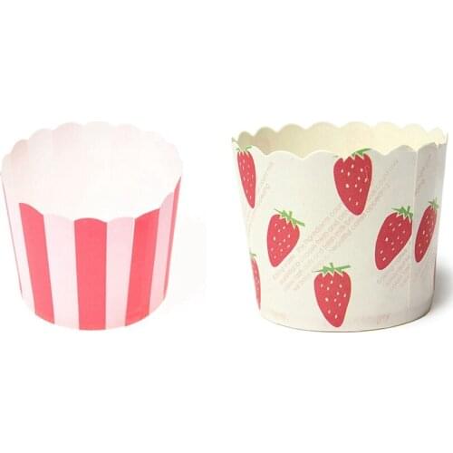 100Pcs Cupcake Wrapper Paper Cases Liners Muffin Dessert Baking Cup - 50Pcs Strawberry & 50Pcs Red And White Stripes