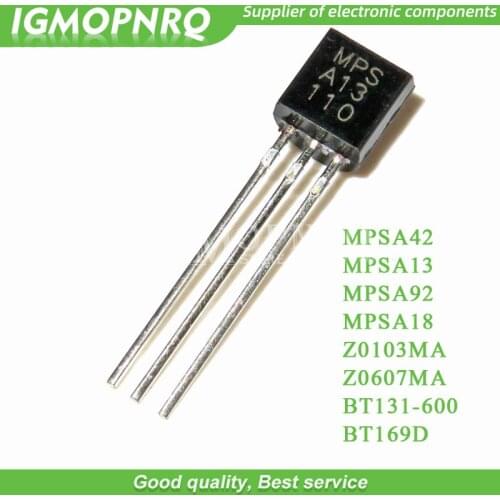 100pcs MPSA42 MPSA13 MPSA92 MPSA18 Z0103MA Z0607MA BT169D BT131-600 A42 A13 A92 0103MA Z0103 Z0607 0607MA 131-600 transistor