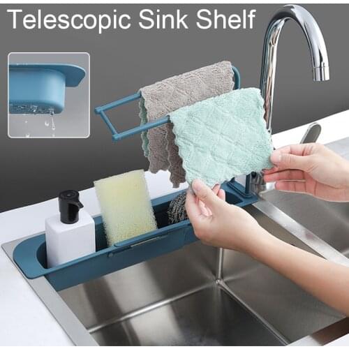 4 Colors Telescopic Sink Shelf Kitchen Sinks Organizer Sink Drain Rack Soap Sponge Holder Storage Basket Kitchen Gadgets