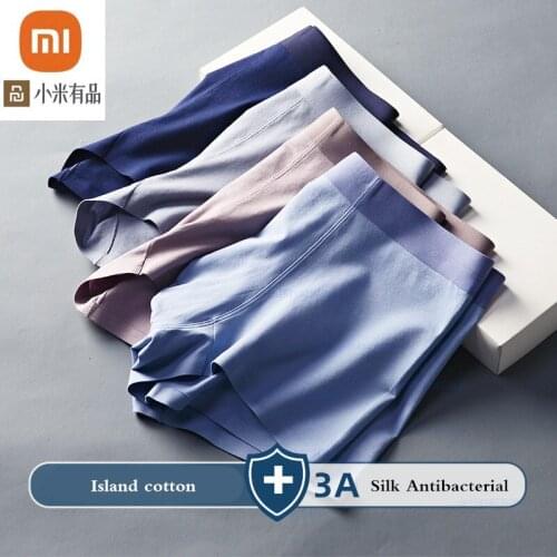 Xiaomi 60 Long-staple Cotton Underwear Mens Cotton Solid Color Seamless Panties Silk Antibacterial Men Boys Boxer Briefs 4pcs