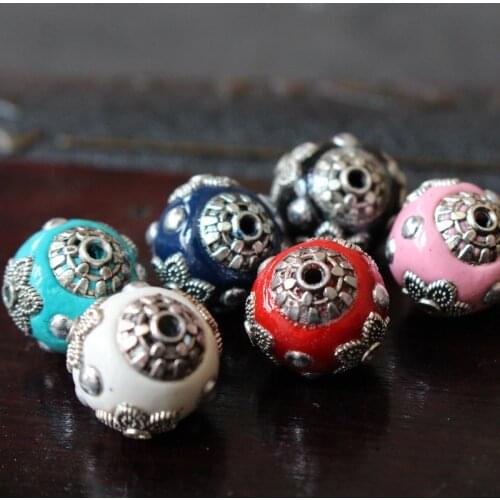 5pcs/lot Alloy Copper Nepal Beads 14mm Colorful Round Charm Findings Handmade Decoration Accessories Spacer DIY Jewelry Making