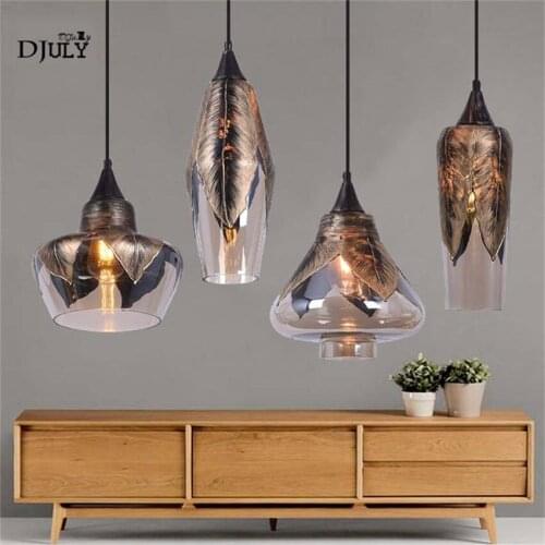 American retro Leaf wrapping glass pendant lights led loft industrial hang lamp for bar coffee living rooom loft decor light e27