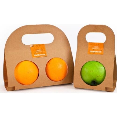 Kraft Paper Fruit Holder Disposable Apple Orange Peach Handle Holders Takeaway Single Double Fruit Gift Packaging SN1528