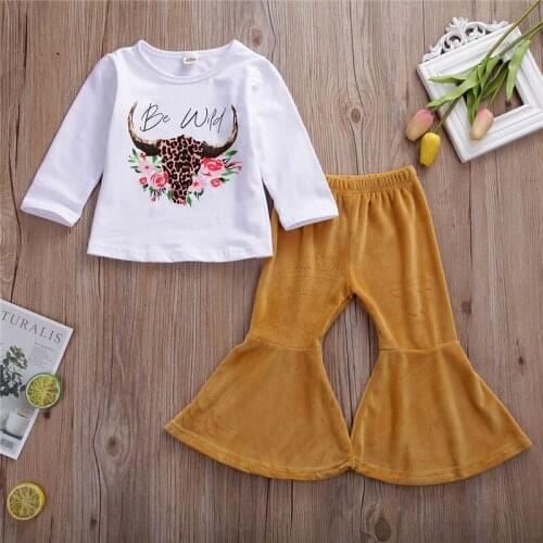 1-6Y Girls flare pant set 2019 New Autumn tops Children floral print Clothing Fashion Princess 2pcs Girls Clothing Set