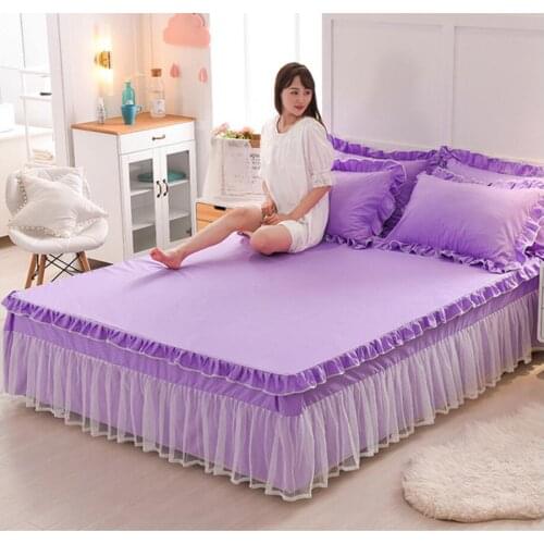 Purple Princess Lace Bed Skirt Pillowcase Home Decorate Solid Korea Bedding Bed Sheet Ruffles Mattress Cover Twin Queen Size