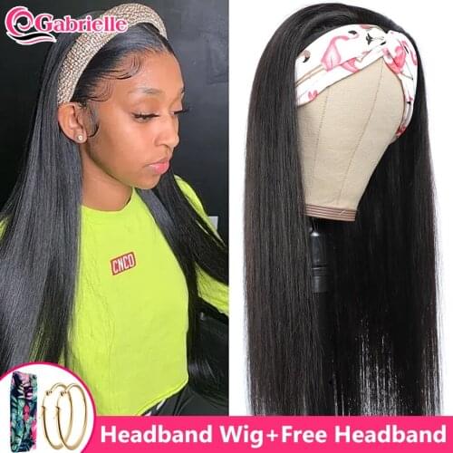 Gabrielle Headband Wig Human Hair Brazilian Straight Glueless Short Bob Head Band Half Wigs for Black Women Natural Color Remy