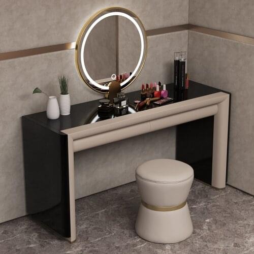 Glossy Black Dressing Table Bedroom Makeup Table With Mirror