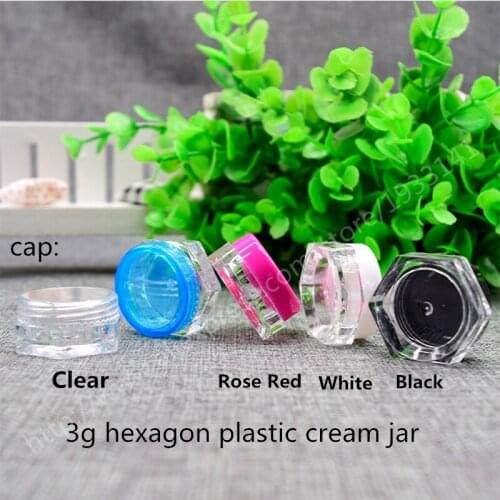 Hot sale 50pcs/lot 3g empty hexagon Cream Jar, plastic Comsestic Sample Jars, small sample Bottle packaging Bottles
