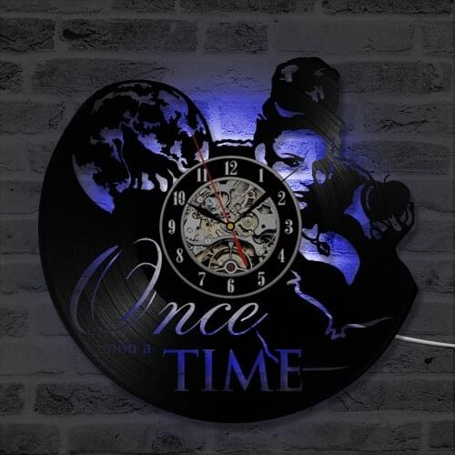 Once Upon A Time Round CD Antique Creative Record Wall Clock Hollow Vinyl Wall Clock Handmade Home Decor Hanging LED Clock