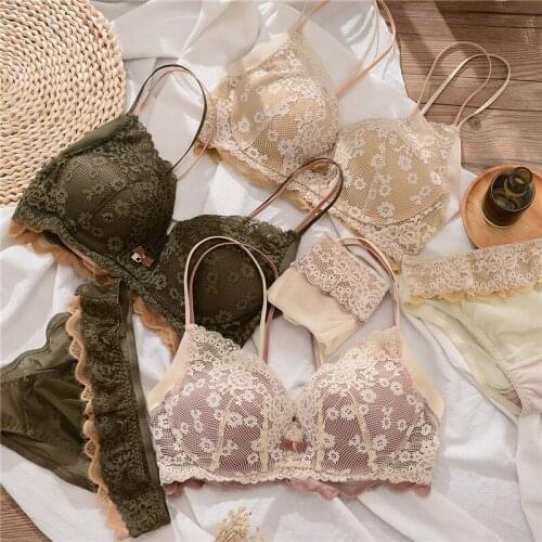 Lace thin section lingerie sexy gather to close the breasts big underwear womens no rims on the bra panties set
