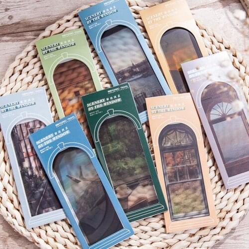 5pcs/box frosted PET bookmarks scenery outside the window series creative retro landscape frosted simple transparent book holder