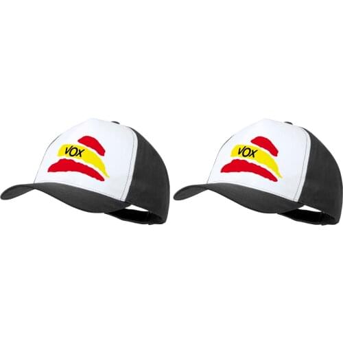 MERCHANDMANIA PACK 2 caps black LOGO party VOX flag Spain soft polyester sports sport field picnic fishing