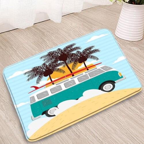 Cartoon Bathroom Mat Summer beach surfboard Dinosaur Vintage Car Pattern Bus Dog Childrens Room Rug Home Decor Non-Slip Carpet