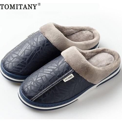 Mens Winter Slippers Indoor Home Warm Women Short Plush Flat Slides Couple Thick Bottom Waterproof Soft Cotton Slippers Bedroom