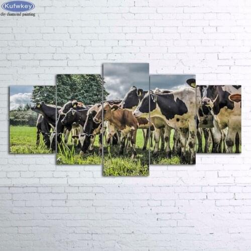 5 pcs Farm cow Diamond Mosaic Full square DIY 5D Diamond Painting Cross Stitch Kits Embroidery Painting Rhinestone Decoration