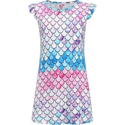 Girls Nightgown Nightshirt Pajamas Flutter Sleeve Nightdress Sleepwear Pyjamas Dress Mermaid Girl Dress 3-10 Years