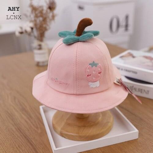 New Cap for Kids Sunscreen Hat Outdoor Children Big Brim UV Protection Fruit Embroidery Bucket Girl Boy Cap