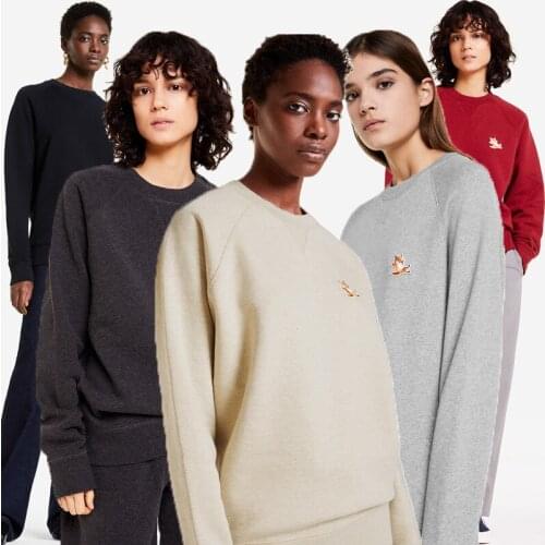 2021 New Early Fall Womens Lazy Style Little Fox Embroidered Cotton Sweatshirt Round Collar Hoodie