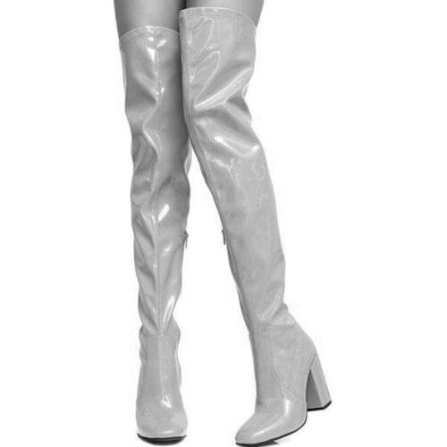 Spring New Hot Woman Fluorescence Green/pink/gray/yellow/black Candy Color Round Toe Zip Patent Leather Pu Over The Knee Boots