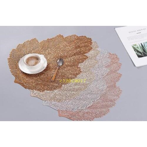 New product, environmental protection, solid color, Nordic insulated leaf shaped Western food mat, PVC hollow, table mat, coaste